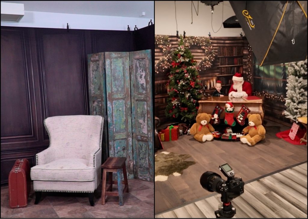 two images side by side. 1 for fall photo session 1 for santa session
